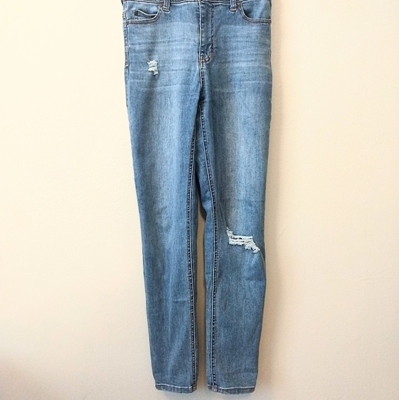 Celebrity Pink Blue Denim Overalls w/ Rip Knee - Picture 3 of 7